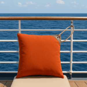 COUSSIN MOKAI OUTDOOR 40X40 SUNBRELLA PUMPKIN AVEC CORDAGE ET MOUSQUETON INOX